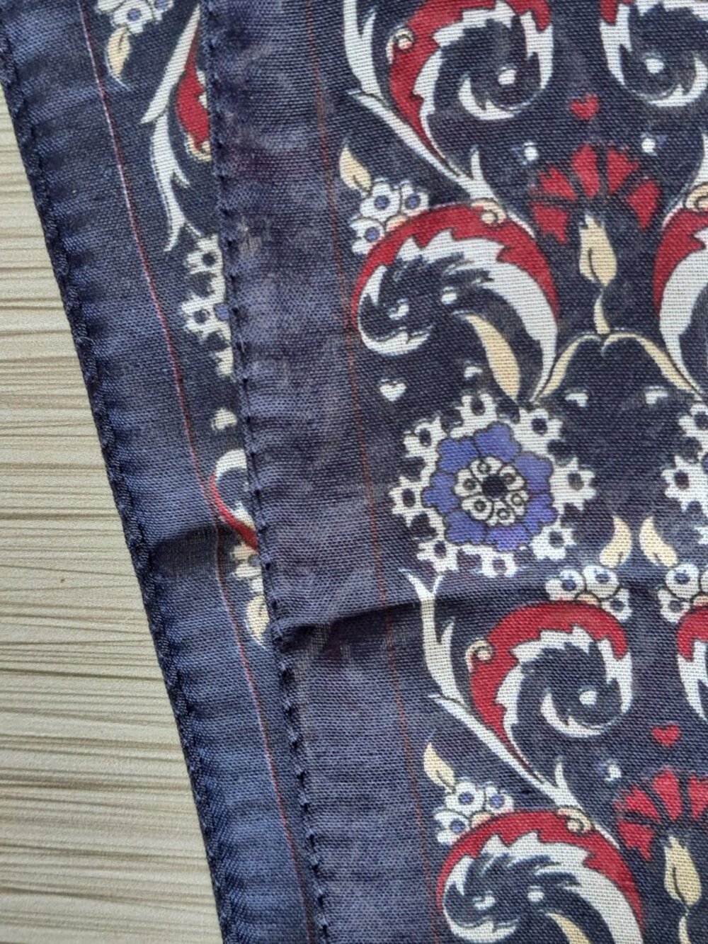 Vintage Çini Ipek Bursa Silk Scarf Floral Blue Maroon Multicolor Luxury Women's - Picture 3 of 5